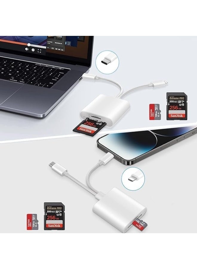 م.ا & ف'س قارئ بطاقات SD لأجهزة iPhone [معتمد من Apple MFi] محول بطاقات SD ثنائي الفتحات من USB-C Lightning إلى SD/Micro SD، متوافق مع iPhone 16 و15/iPad/Samsung/الكاميرات/SDHC/SDXC - Image 5